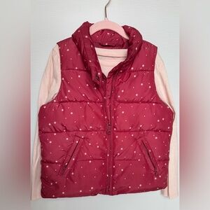 GapKids Burgundy Star Puffer Vest Girls Size 6–7 Fall Winter